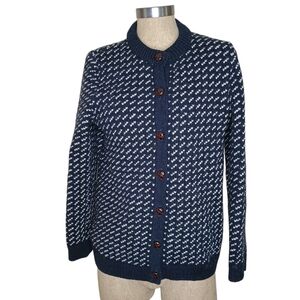 L.L. Bean Navy and White Knit Button-Up Cardigan